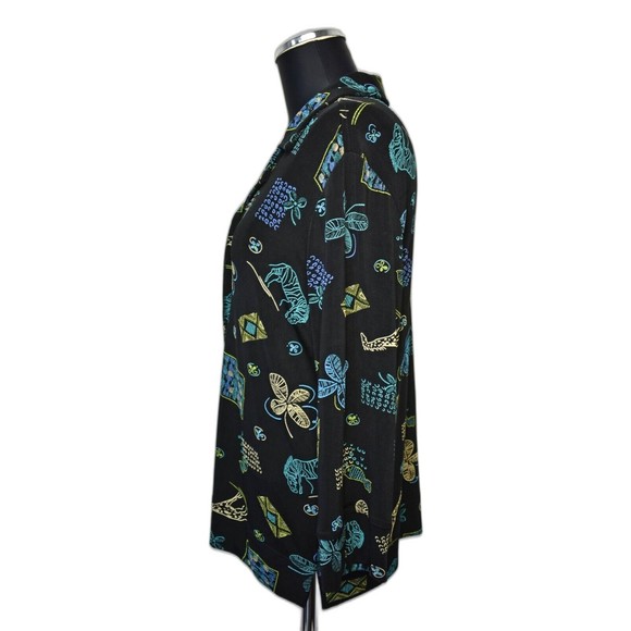 Coldwater Creek Black Print Stretchy Travel Knit Button Front Top-Women's S - Picture 4 of 7